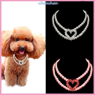 Shanshansl Collar de perlas de cristal en forma de corazón joyería para gato perro