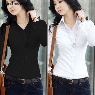 [firstmeethb] mujer manga larga camisa blanca botón oficina carrera formal slim blusa camisa tops caliente