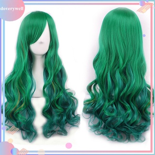peluca rizada larga de color verde degradado natural para fiestas cosplay