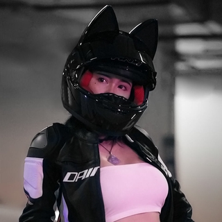 Hnj macho eléctrico motocicleta gato oreja casco femenino casco de cara completa cuatro estaciones ciclismo motocicleta fresco personalidad casco