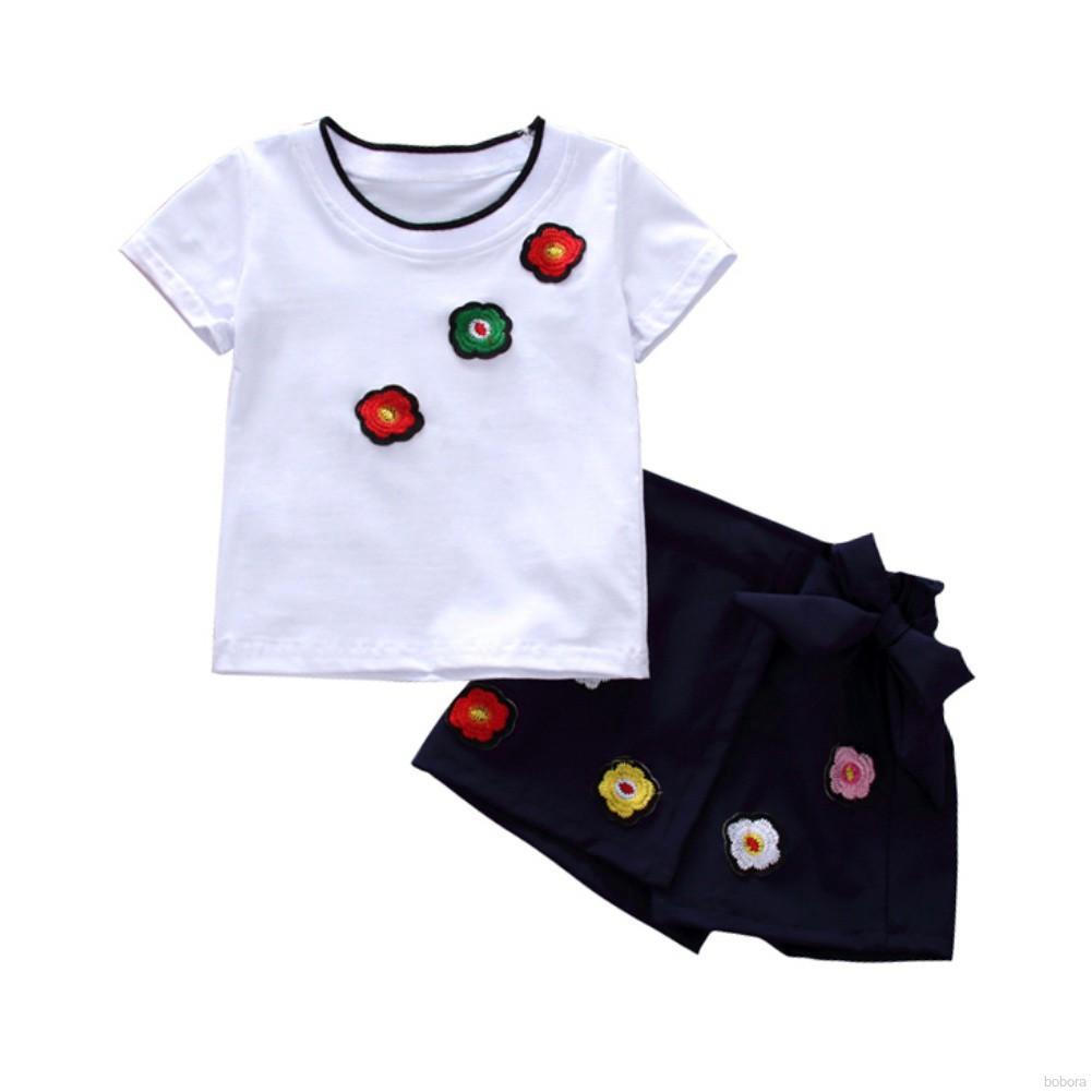 bobora 2pcs bebé niñas flor hermosa camiseta corta + pantalones cortos conjunto de ropa