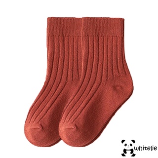 We-kids calcetines de algodón, Unisex de Color sólido medio calcetines acanalados para otoño invierno, 0-8 años (7)