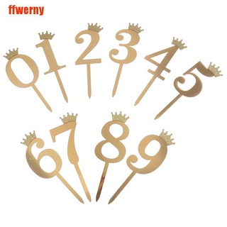[ffwerny] 1Pc Gold Crown Number 0123456789 Birthday Cake Topper Acrylic Golden Children (8)