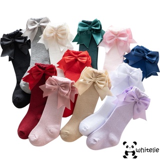 We-kids otoño calcetines, Color sólido mediados de la pantorrilla calcetines de longitud con lazo decoración, 0-7 años, 12 colores