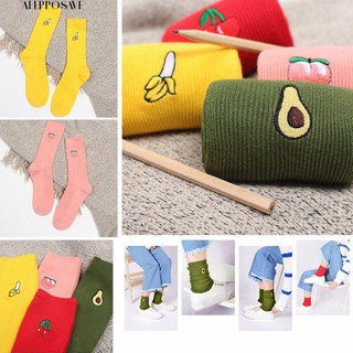 Calcetines de tejer con bordado de frutas de dibujos animados/calcetines elásticos suaves cálidos para tejer