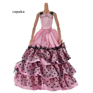 Cupuka Wedding Dress for Barbies Doll Beautiful Trailing Skirt Polka Dot Dress 4 Colors CL