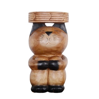 Esho Thai de madera maciza pequeño taburete creativo Animal bajo heces de gato redondo taburete de arte doméstico Simple de madera taburete muelle taburete