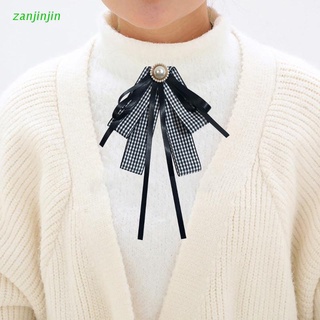 zjj estilo coreano mujeres niñas capas pajarita broche vintage impresión cuadros imitación perla bowknot corsage estudiante joyería cuello cuello ropa accesorios