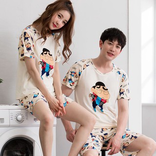 [en Stock]crayon Shin-chan leche seda pareja ropa de dormir verano pijamas conjuntos delgado traje de manga corta pijamas mujeres ropa de hogar (1)