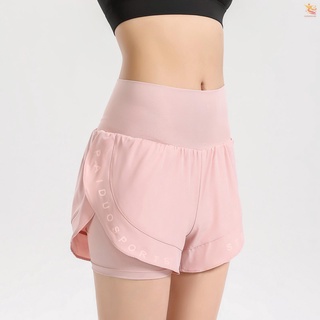 Pantalones cortos deportivos Para mujer Cintura Alta 2 en 1 con secado rápido transpirable Para correr/Fitness