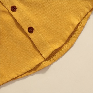 ◐Wv♧Primavera otoño pequeño niños camisa, creativo Color empalme doble bolsillo solapa de manga larga Tops de un solo pecho (5)