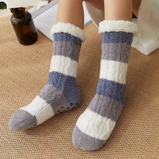 calcetines cálidos para mujer/medias antideslizantes rayas de invierno suave/calcetines gruesos de piso/calcetines de casa