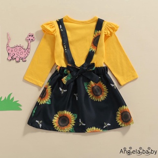 Hian-Baby manga larga + falda liguero, girasol patrón flor volantes decoración ropa de primavera (3)