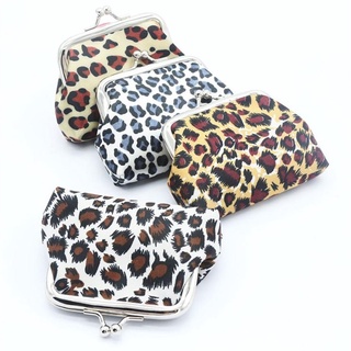 Mujeres niñas lona leopardo impresión monedas monederos cartera Hasp Mini bolsa