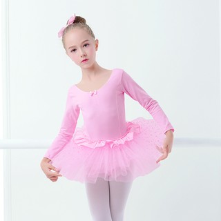vestido de ballet de algodón de manga larga para niñas, diseño de ballet rosa (5)