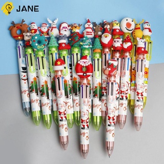 Jane 1PC regalos bolígrafo de navidad escuela primaria Santa Claus bolígrafo de seis colores decoración del hogar de dibujos animados árbol de navidad ciervo feliz navidad papelería