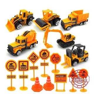 16-piece Set Alloy Engineering Vehicle With Road Sign Excavator With Road Alloy Sign Model Car Z0E3