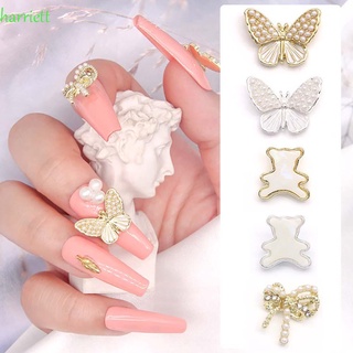 Arriett joyería Para uñas con colgante De oso y lazo con perlas/mariposa/diamante 3d Para decoración De uñas