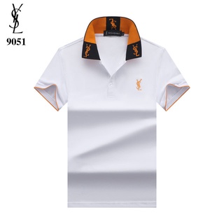 #2021 NEW# YSL Yves Saint Laurent men's summer cotton orange white black blue polo-shirts men's sport casual office business slim lapel short-sleeve polo-shirts