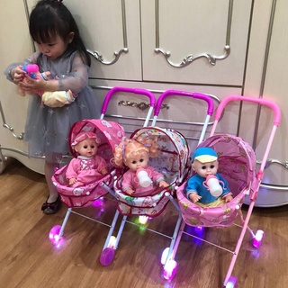 Carrito de juguete para niños niñas con muñeca sonido luminoso Niñas jugando casa juguete carrito bebé regalo de cumpleaños