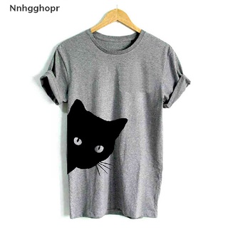 [nnhgghopr] mujer verano moda lindo gato impresión camiseta casual manga corta tops camisetas mujer venta caliente (5)