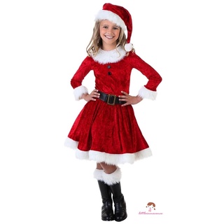 Xzq7-niños niñas vestido de navidad, esponjoso costura cuello barco vestido de manga larga + sombrero + cinturón de cintura para niños, 1-5 años