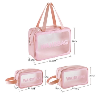 putransparente conjunto de tres piezas bolsa de cosméticos de gran capacidad bolsa de lavado impermeable bolsa de baño translúcido esmerilado bolsa de almacenamiento (5)