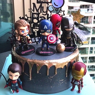 6 unids/set modelo de decoración de tartas de iron man batman spiderman marvel, los vengadores de la liga de la justicia, alianza, muñeca, juguetes, serie de película, figura de acción.