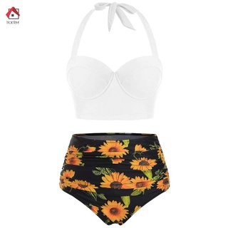 JCFS🔥Bens à vista🔥IKXRM verano trajes de baño mujeres flor impreso traje de baño de talle alto 2 unids/set traje de baño de playa