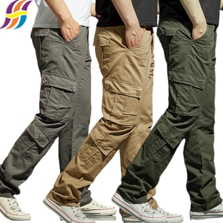 listo stock pantalones de carga de los hombres más el tamaño de pantalón de carga multi-bolsillo militar largo slacker pantalones de trabajo pantalones resistentes al desgaste casual suelto pantalones rectos