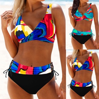 Bikini rayado con arcoíris Cintura Alta Moda verano de playa (Bsefts.Br)