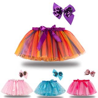 Niños niñas fiesta danza Ballet disfraz empalme arco iris tul falda+coche horquilla/bebés
