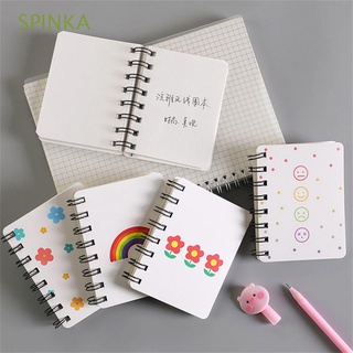 SPINKA Portable A7 Notebook Kawaii Coil Notepad Mini Pocket Book Daily Weekly Planner Flower Office School Supplies Korean Stationery Writing Pads Cartoon Diary Book