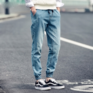 Otoño para hombre casual jeans hombres pierna elástica pantalones sueltos adolescente pantalones largos