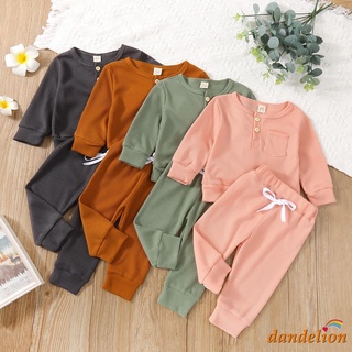 Dandelion-unisex Conjunto De Camiseta y pantalón para niños con botón De color sólido y pantalones largos