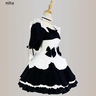 nitu negro blanco chocolate maid vestido francés bowknot falda niñas mujer amine cosplay. (1)