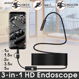 3 En 1 USB Type-C Endoscopio Inspección Borescopio 5.5/7/8mm Lente HD Cámara IP68