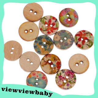 (Baby) 50pzas botones Redondos De madera con Flores Vintage 2 agujeros/Decorativos
