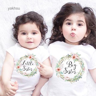 [Yak] Ropa de algodón de bebé pequeña hermana grande estampado Floral camiseta mono mameluco