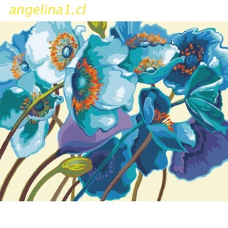 angelina1 - kits de pintura de flores azules por número (16 x 20 pulgadas), diseño de lienzo diy o il para niños, estudiantes, adultos principiantes con pinceles y pigmento acrílico (sin marco)