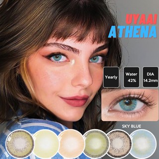 UYAAI 2 piezas (1 par) lentes de contacto de color para ojos de belleza lentes anuales azul gris verde ojos contactos de color con caso de contacto de la serie athena (1)
