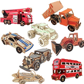 madera pintada 3d autobús ambulancia coche de carreras rompecabezas diy asamblea educación niños juguete
