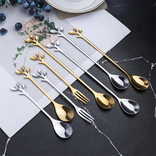 Disponible creativo cuchara de acero inoxidable/cucharas de hoja de rama/juego de vajilla de tenedor