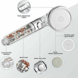 Showery con filtro perlas cabezal de ducha de mano puro Eco SPA ahorro de agua filtro de pulverización 3 modos Universal cuarto interfaz
