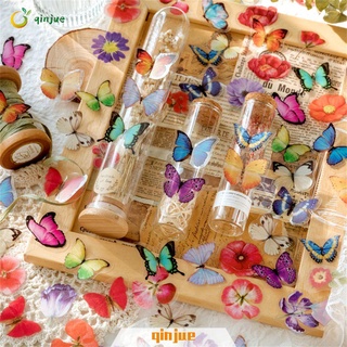 Qinjue 35pcs papelería pegatinas decorativas etiqueta Scrapbooking pegatinas flor mariposa transparente planificador hoja diario mascota