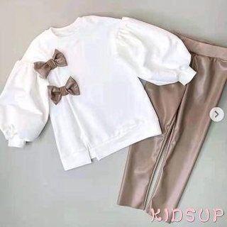 Kidsup-baby Tops de manga larga + pantalones, arco decoración cintura elástica Split horquilla ropa de primavera