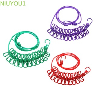 NIUYOU Colorful Elastic Clothesline Camp Drying Rack 12 Spring Clips New Portable Travel Rope Hanger