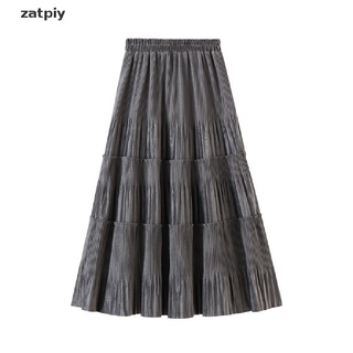 zatpiy mujer vintage largo terciopelo plisado falda otoño señoras cintura alta una línea falda cl (2)