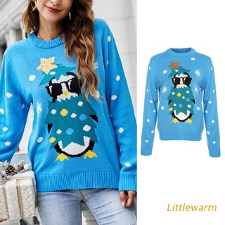 lit mujer feo suéter de navidad de dibujos animados pingüino lentejuelas estrella patrón jersey tops vacaciones manga larga o-cuello prendas de punto jersey camisas