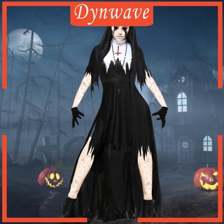 [DYNWAVE] Conjunto de Cosplay de fiesta de Halloween para mujer, Medieval, monja, disfraz de fiesta (1)